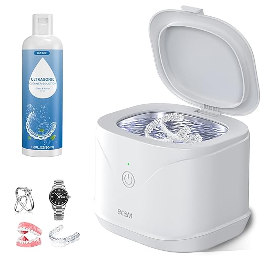 BCOM Retainer Cleaner,Ultrasonic Retainer Cleaner 46kHz, 2 -in-1 Jewelry & Retainer Cleaner Machine Dental Cleaning Pod Professional Portable for Retainer,Mouth Guard, Ring and Jewelry New Year Gift