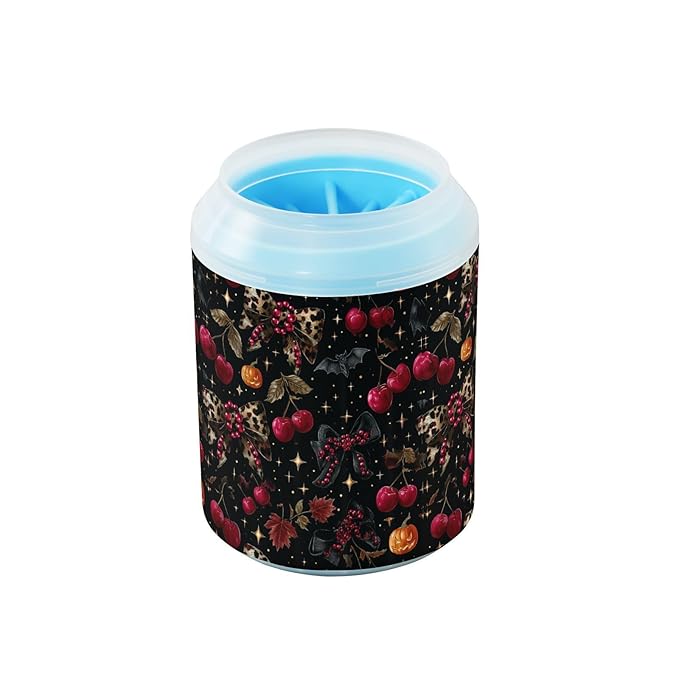 Dog Paw Cleaner Cups for Dogs Pets Foot Washer Paw Scrubber for Medium Small Cats Dogs Cute Cleaning Cup Balck Halloween Leopard Bows Cherry