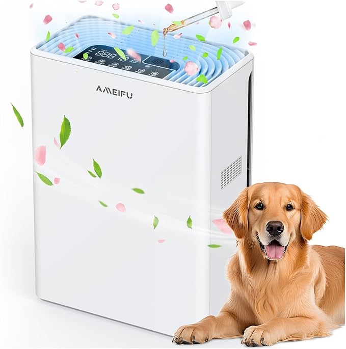 AMEIFU Air Purifiers for Home Large Room up to 2300sq.ft, H13 True Hepa Air Purifiers for Pets Hair, Dander, Smoke, Pollen, 3 Fan Speeds, 5 Timer Air Cleaner