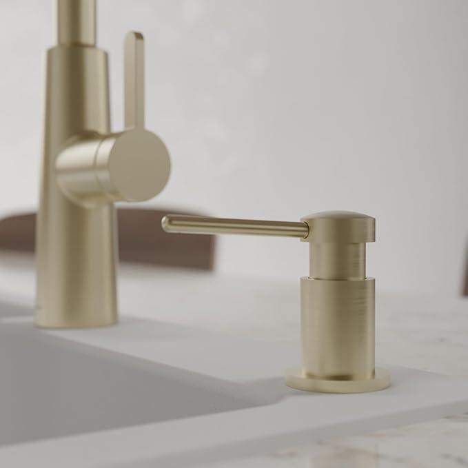 Karran SD55 Kitchen Soap Dispenser – Premium Lead-Free Brass, Dual Refill Options, 47" Undermount Tube for Large Bottles, Self-Priming Pump, Commercial-Grade Durability Spot Free Champaigne Bronze