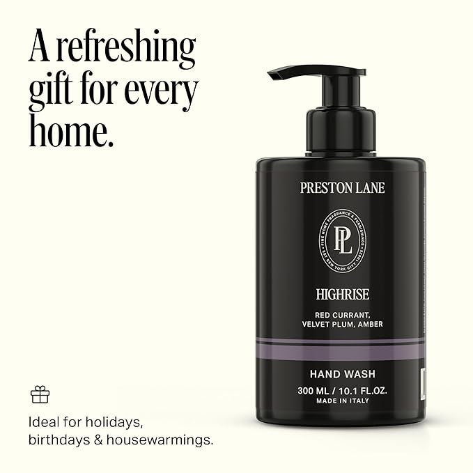 Preston Lane Luxury Hand Wash, Highrise Scent | Hydrating and Nourishing Formula with Organic Oils, Active Kiwi and Apple Water, and Vegetable Glycerin | Gentle Cleansing, Vegan and Cruelty Free