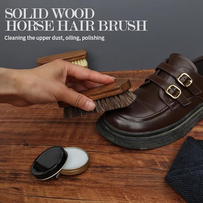 MAXIMILIAN Shoe Shine Brush Kit Horsehair Brushes for Polishing Crepe Suede Shoes Brush Soft Bristles Leather Cleaning Nubuck 3PCS Professional Shoe Polish Kit