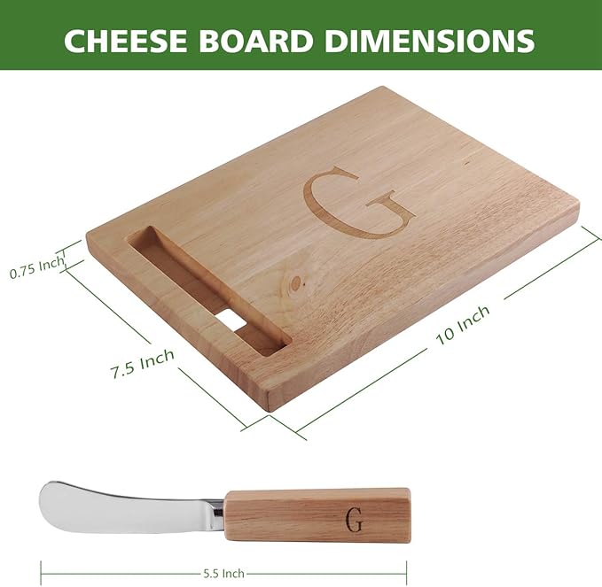 Miicol Wood Charcuterie Board, Monogram Cheese Board 10 Inch, Personalized Initial Cutting Board with Spreader, Unique Housewarming Gift, Ideal for Kitchen, Home, Letter G