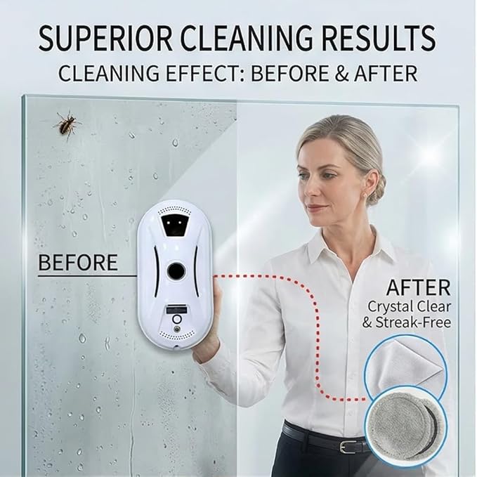 Saker Window Cleaner Robot,Smart Robotic Vacuum for Glass, 2800Pa Strong Suction, Edge Detection, Remote Control, Ideal for Home & Office