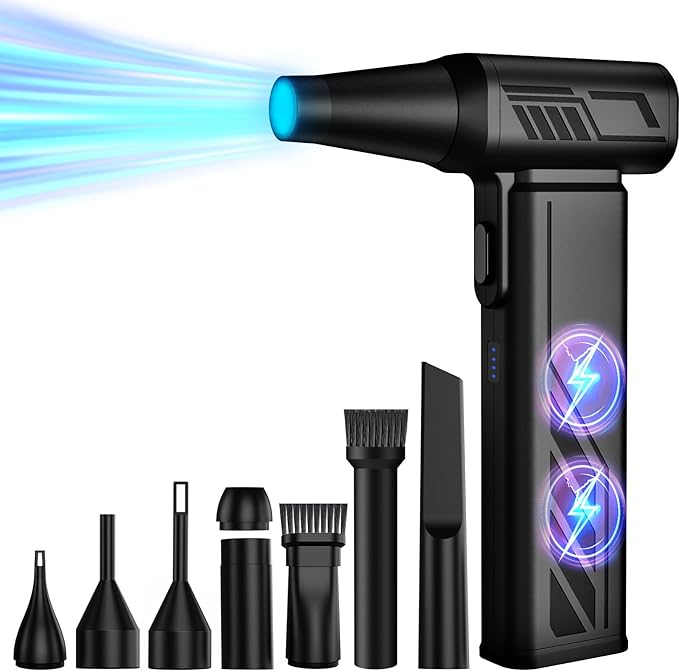 Compressed Air Duster with Verified 6.7 oz Blowing Force, PC Cleaner Air Duster Rechargeable, 5-Speed Compressed Air Blower 21 Accessories for Computer, Keyboard, Car, Home Electronics