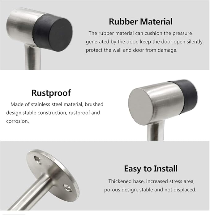 3 Inch / 75mm Heavy Duty Floor Stop, Door Stopper Stainless Steel Brushed Nickel - Pack of 1