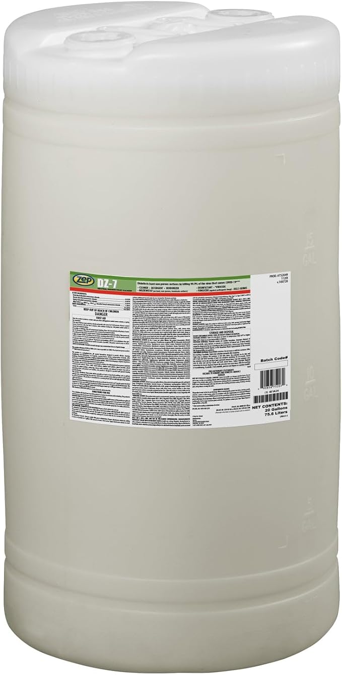 Zep DZ-7 Neutral Disinfectant Cleaner - 20 Gallon (1 Unit) 752049 - Phosphate-Free Formulation Designed to Provide Effective Cleaning, Deodorizing, and Disinfection