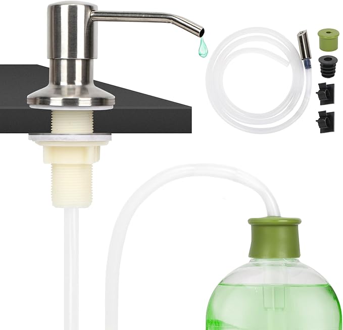 Dish Soap Dispenser for Kitchen Sink Built in Soap Dispenser Pump with 47" Extension Tube Kit Brushed Nickel