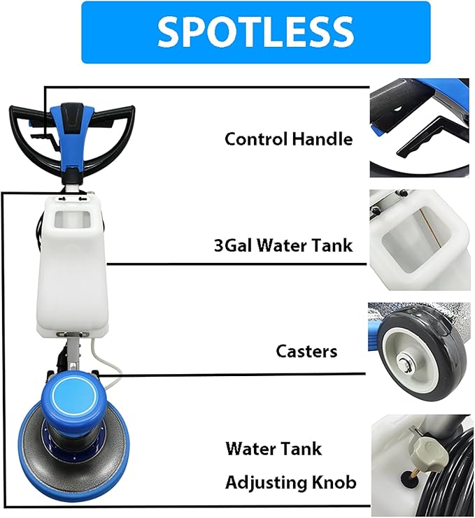 Commercial Industrial Floor Scrubber Polisher 17" Heavy-Duty Buffer Machine for Hardwood, Marble, Epoxy & Carpet 1100W Low-Noise Floor Cleaning & Waxing Machine 110V