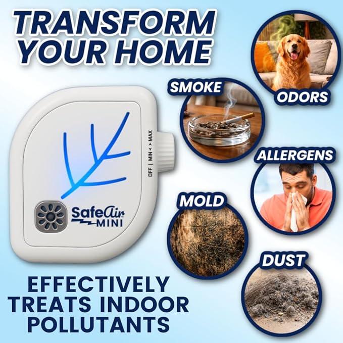 NEW Upgraded SafeAir® Mini Purifier | Ozone & Ionizer | Fresh Rain Smell | Covers 500 sq/ft | 8ft USB | Attacks Worst Pet Smells, Smoke, Mold | Filterless Tech | Home, Car, Office, Travel (2)