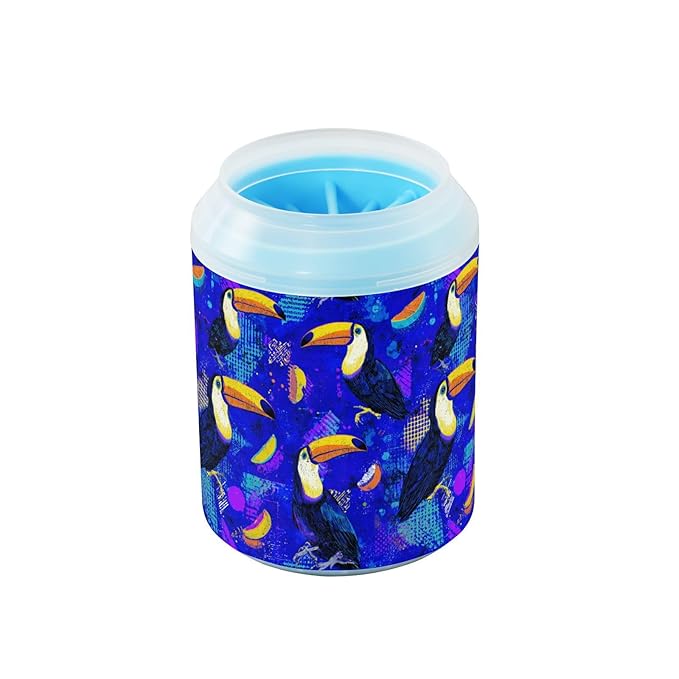 Dog Paw Cleaner Cups for Dogs Pet Foot Washer Paw Scrubber for Medium Small Large Dogs Cats Cleaning Cup Bright Blue Toucans Fruit Slices