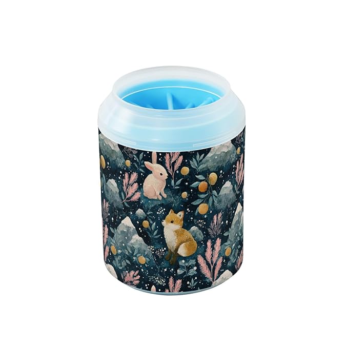 Dog Paw Cleaner Cups for Dogs Pets Foot Washer Paw Scrubber for Medium Small Cats Dogs Cute Cleaning Cup Blue Rabbit Fox Mountains Fruits