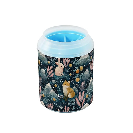 Dog Paw Cleaner Cups for Dogs Pets Foot Washer Paw Scrubber for Medium Small Cats Dogs Cute Cleaning Cup Blue Rabbit Fox Mountains Fruits