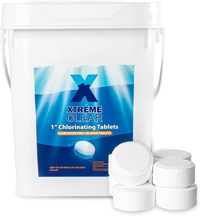 XtremeClear 5lbs 1" Chlorine Tabs for Swimming Pool Hot Tub & Spa Eliminate Bacteria & Algae Sanitizer Makes Water Clean & Crystal Clear Slow Dissolving, 5-Pounds