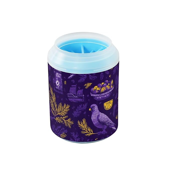 Dog Paw Cleaner Cups for Dogs Pet Foot Washer Paw Scrubber for Medium Small Large Dogs Cats Cleaning Cup Purple Pigeons Lemon Slices