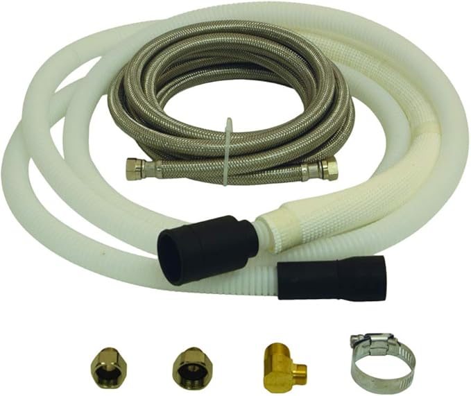 Eastman Dishwasher Installation Kit with Large Port, 1/2 Inch Compression, 3/8 Inch MIP Elbow, 1/2 Inch FIP Valve Adapter, 10 Foot Braided Stainless Steel Dishwasher Connectors, 69006