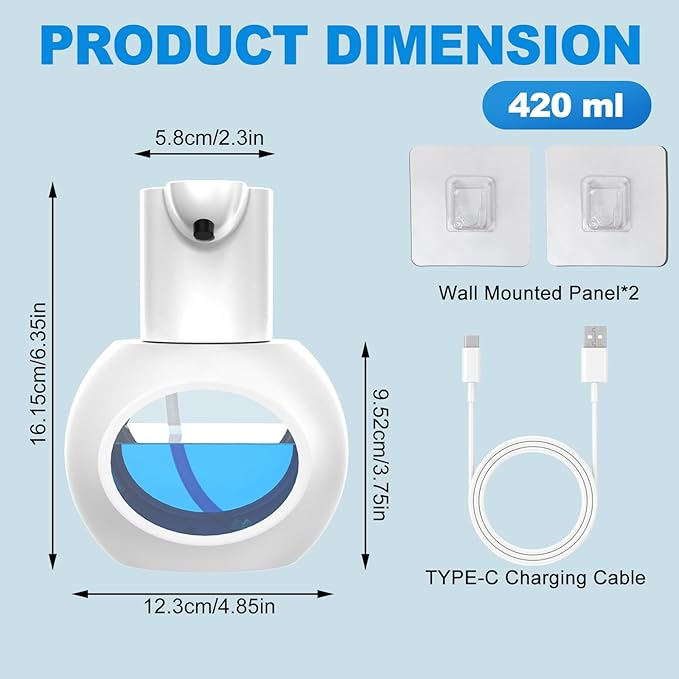 Automatic Soap Dispensers,15oz/420ml USB Touchless Automatic Foaming Soap Dispenser,Rechargeabled Wall Mounted Smart Soap Dispenser for Home Kitchen Bathroom Office Black (2,White)