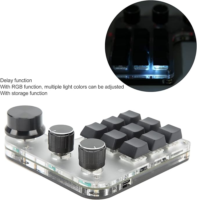 VBESTLIFE 9-Keys USB Mini Keypad, 9 Keys 3 Knob Programming Macro Pad DIY Shortcut Mechanical Gaming Keyboard with RGB Backlit, for Gaming Working