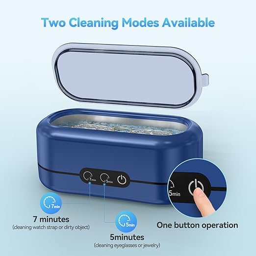 Ultrasonic Jewelry Cleaner, Upgraded 48KHz Jewelry Cleaner Ultrasonic Machine with 304 Stainless Steel Tank for Eyeglasses, Rings, Watch Strap, Dentures, Dual Cleaning Modes - Dark Blue