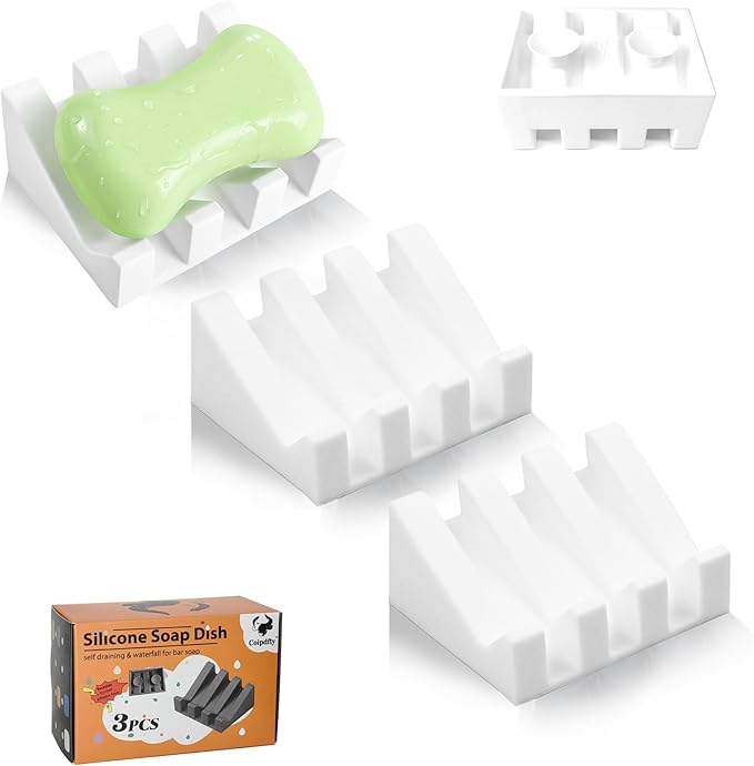Self Draining Soap Dish,Silicone Suction Cup Soap Holder, Bathroom Soap Dish for Bar Soap,Can Extend Soap Life,Bathroom, Bath Tub, Kitchen Sink White - 3 Pack