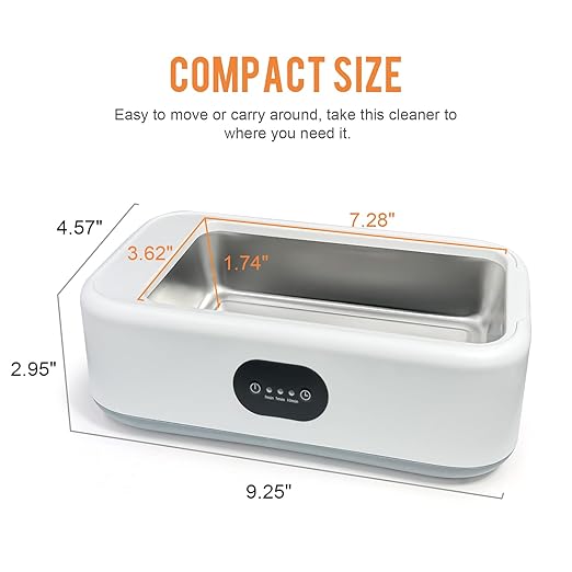 MTWML Ultrasonic Glasses Cleaning Machine,49Khz 22Oz Jewelry Clean Machine with 3 Modes Timer for Ring Earring Dentures Necklaces Watch Strap Keycap Earrings 304 Stainless Steel Tank(640ML)