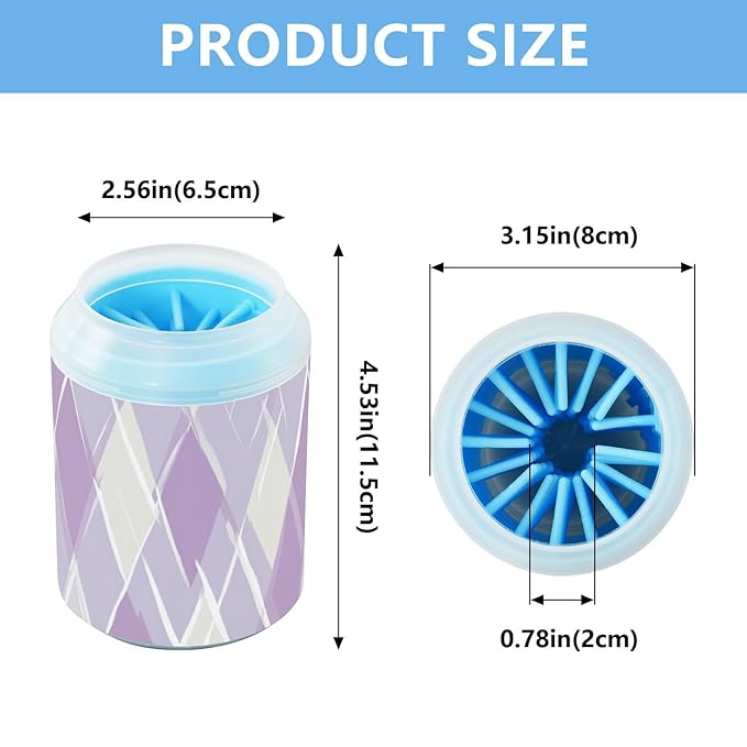 Dog Paw Cleaner Cups for Dogs Pet Foot Washer Paw Scrubber for Small Medium Large Dogs Cats Cleaning Cup Purple and White Checkerboard Pattern01