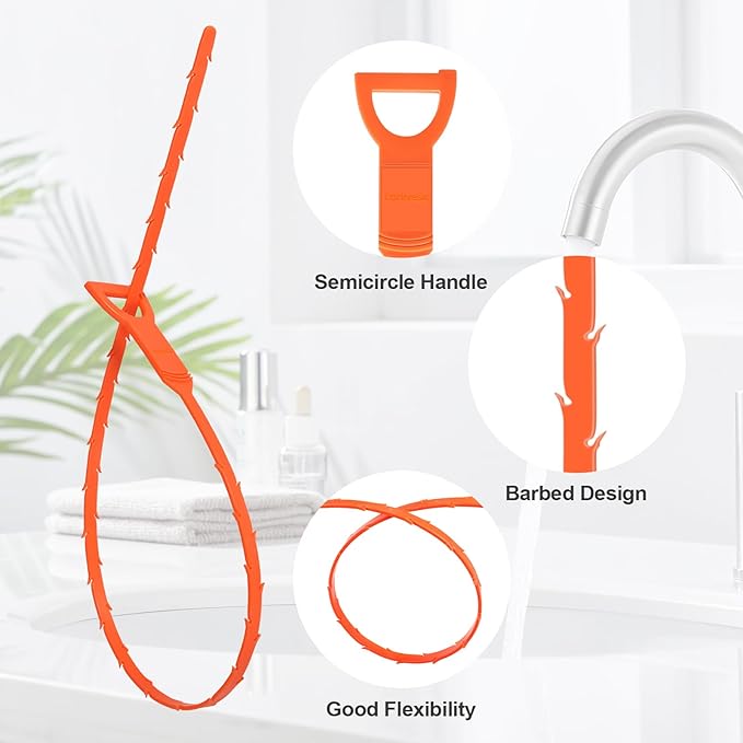 Forlivese 25 Inch Drain Snake,Drain Clog Remover,Sink Snake for Sewer Kitchen Sink Bathroom Tub Toilet Clogged Drains Relief Cleaning Tool 8 Pack