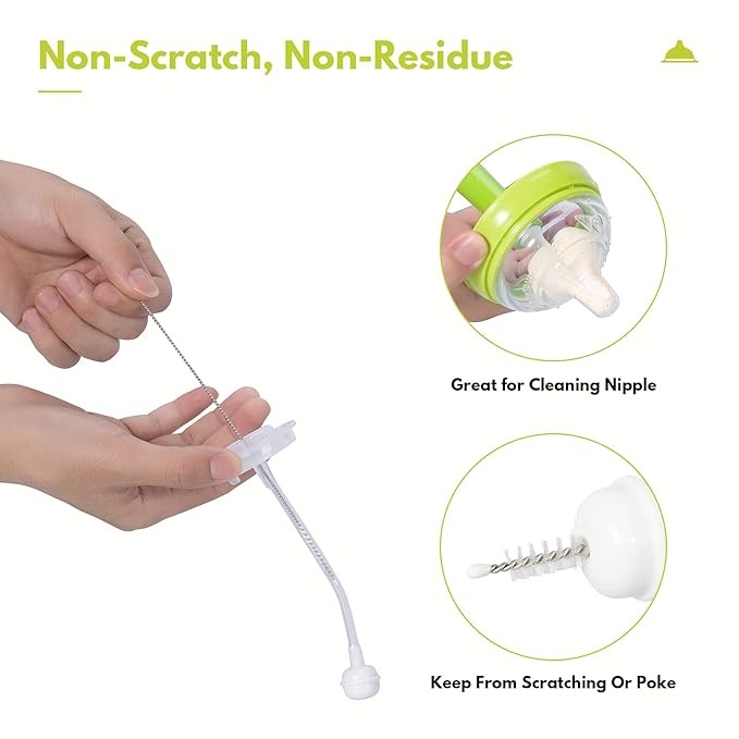 Baby Bottle Brush with One Base Hidden Nylon Nipple Cleaner, 2 Pcs Sponge Nipple Brushes, 2 Pcs Straw Brushes, Bottle Brush with Nipple Cleaner and Suction Cup (Pink)