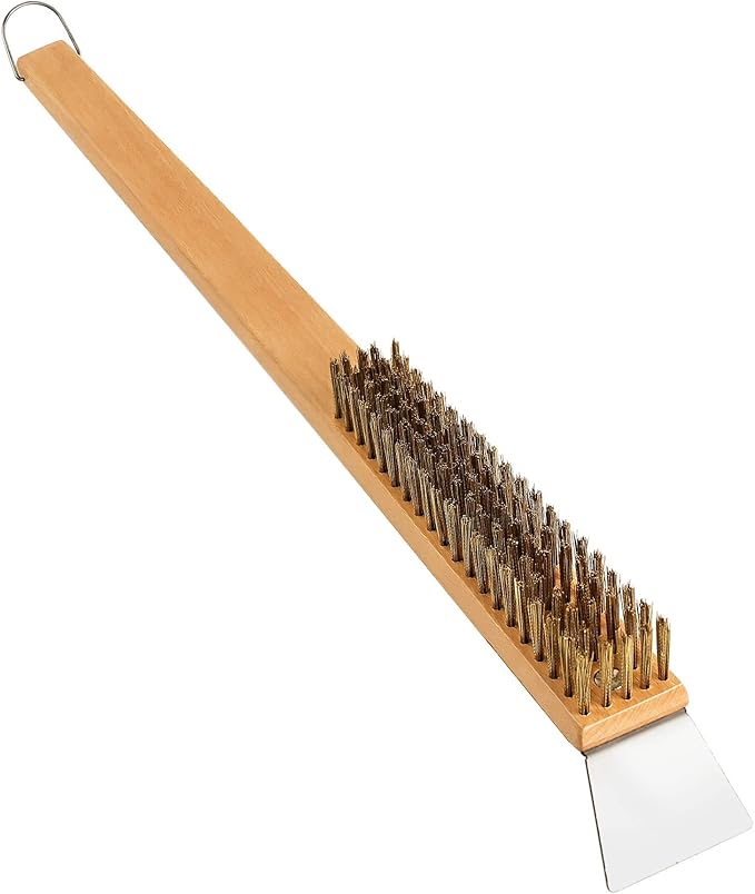 Lrui Pizza Oven Brush,Copper Wire Pizza Stone Cleaning Brush with Scraper,Outdoor Pizza Oven Accessories.