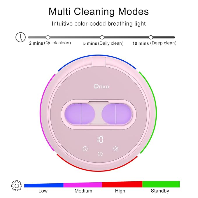 Drixo Ultrasonic Retainer Cleaner Machine, IPX6 Waterproof Dental Cleaning Pod, 3 Modes Denture Cleaner for Night Guard Mouth Guard Braces, 45kHz Denture Dome with UV Light, 200ML Tank, Pink
