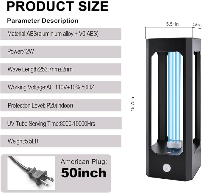 UV Light Sanitizer with Infrared Sensor and 3 Timers, 42W Excimer UVC lamp Light for Home Disinfection, Up to 300 Square FT for Germs, Virus, Mold and Dust Mites