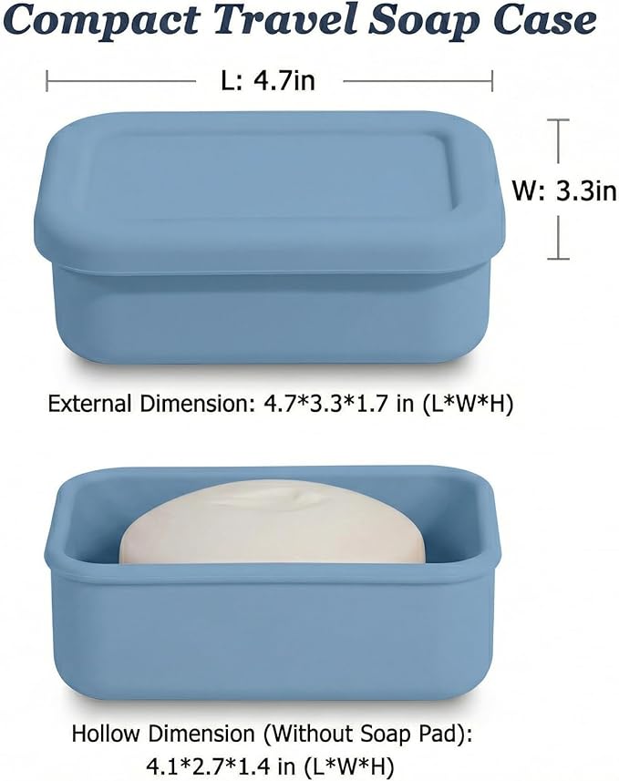 Leak Proof Silicone Travel Soap Case with Draining Tray - Bar Soap Holder for Travel, Gym & Camping - Mess-Free Portable Soap Container for Carry-on Bags (Dark Blue)