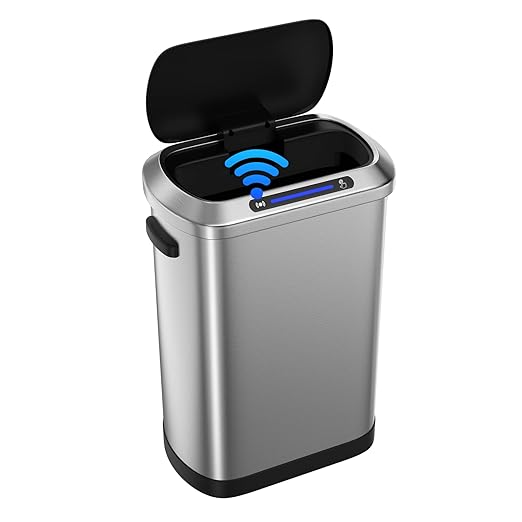 pouseayar 13 Gallon Stainless-Steel Smart Automatic Trash Can with Super Mute Sensor Lid, Silver, 30 Count Garbage Bags