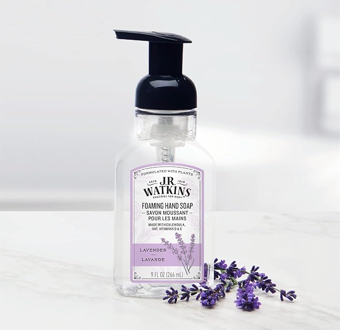 J.R. Watkins Foaming Hand Soap with Pump Dispenser, Moisturizing Foam Hand Wash, All Natural, Alcohol-Free, Cruelty-Free, USA Made, Lavender, 9 fl oz,(Pack of 6)