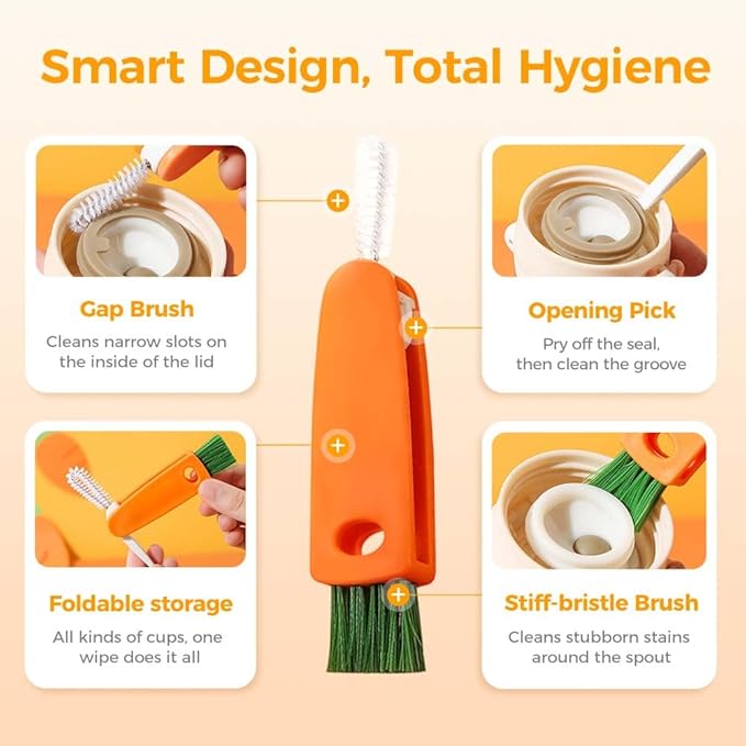 Upgrade 3 in 1 Cup Lid Cleaning Brush Set, 2025 New 12PCS Multifunctional Bottle Crevice Portable Cup Lid Cleaning Brushes, Crevice Cleaning Brush, Home Kitchen Crevice Brush Tools (4)