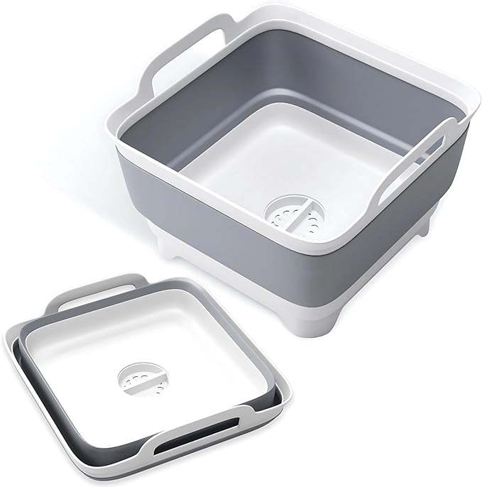 Collapsible Wash Basin with Drain Plug - 2.4 Gal(9L) Wash Basin for Baby Bottles, Foldable Dish Pans for Kitchen Sink & Camping & Hand Washing Station, Wash Bin, Laundry Tub, Portable Dish Tub