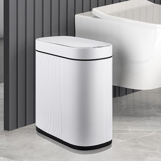 Bathroom Trash Cans with Lid 2 Gallon Automatic Trash Can, Small Motion Sensor Garbage Can, Slim Smart Trash Bin, Waterproof Plastic Garbage Bin for Bathroom, Bedroom, Living Room, Kitchen