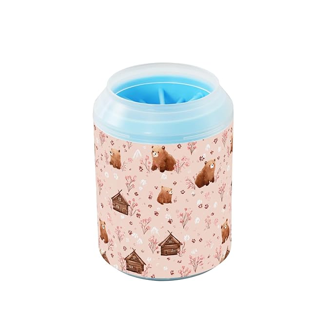 Dog Paw Cleaner Cups for Dogs Pet Foot Washer Paw Scrubber for Medium Small Large Dogs Cats Cleaning Cup Pink Bears Cabins Plants