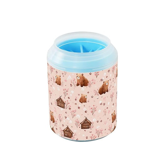 Dog Paw Cleaner Cups for Dogs Pet Foot Washer Paw Scrubber for Medium Small Large Dogs Cats Cleaning Cup Pink Bears Cabins Plants
