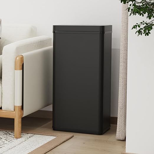 70L / 18.5 Gallon Smart Automatic Trash Can with Deodorizer Compartment, Stainless Steel Body and Mute Sensor Lid for Kitchen Office Living Room and More, Assemble Large Capacity Garbage Can - Black