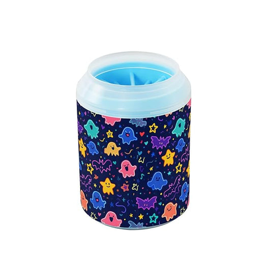 Dog Paw Cleaner Cups for Dogs Pets Foot Washer Paw Scrubber for Medium Small Cats Dogs Cute Cleaning Cup Halloween Neon Ghosts Stars and Bats