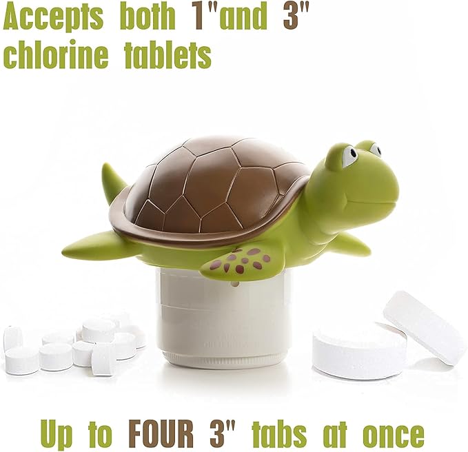 XY-WQ Chlorine Floater, Floating Pool Chlorine Dispenser (Turtle), Fits 1 and 3 Inch Tablets for Large and Small Pools, Hot Tub, Spa