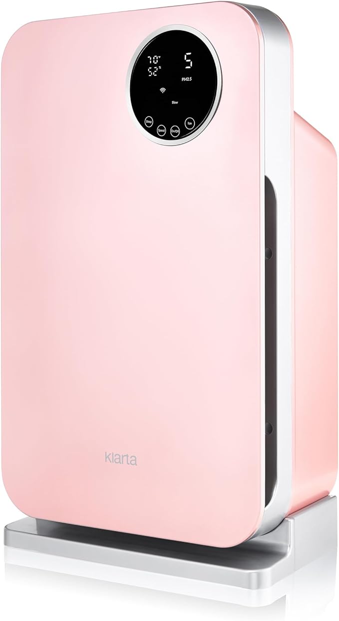 Air Purifier for Home - Smart WiFi App - Ultra Quiet 20 dB - Removes Allergens, Smoke & Odors - 99.97% Particle Filtration - Up to 1200 ft - Klarta Forste Pink