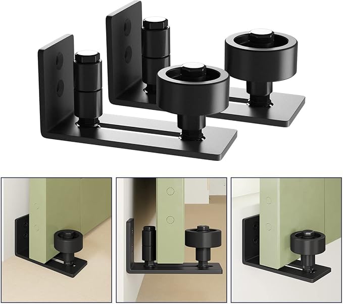 SMARTSTANDARD Sliding Barn Door Floor Guide for Bottom Adjustable Roller - 8 Setup Options for DIYers - Flush Design Bottom Flat Barn Door Floor Guide Stay Roller (Black) 2PCS