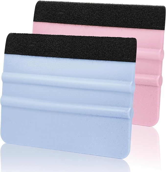 Squeegee for Vinyl, 2 Pcs Vinyl Squeegee with Extra 2 Felt Replacements, 4 Inch Vinyl Wrap Tools for Car Wrap, Craft Sign Making, DIY Crafting, Window, SkyBlue and Pink