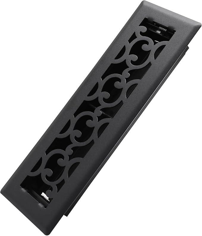 2x10 Inches Heavy Duty Walkable Floor Register - Easy Adjust Air Supply Lever Decorative Floor Vent Covers - Savannah Design Vent Covers for Home - Matte Black