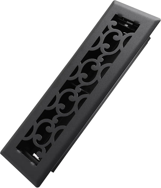 2x10 Inches Heavy Duty Walkable Floor Register - Easy Adjust Air Supply Lever Decorative Floor Vent Covers - Savannah Design Vent Covers for Home - Matte Black