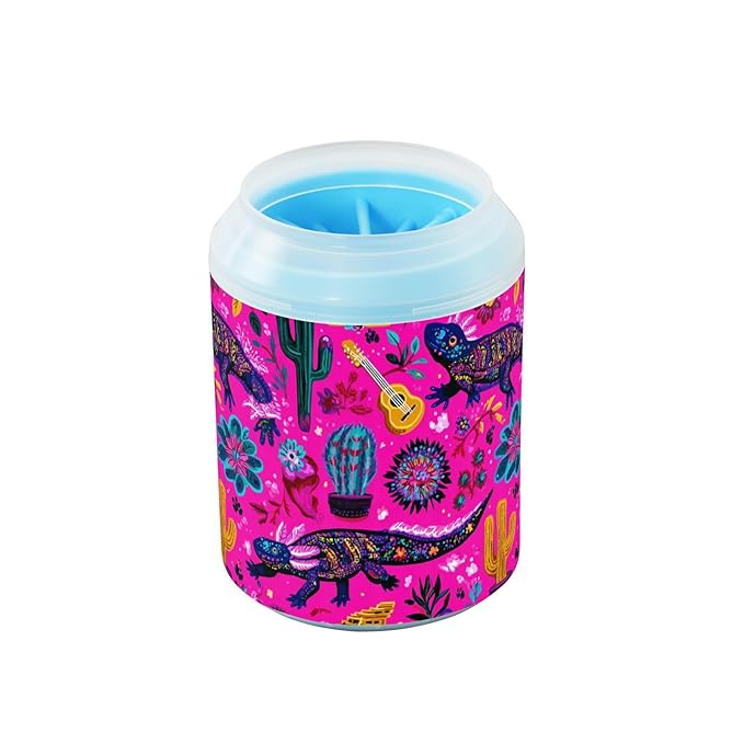 Dog Paw Cleaner Cups for Dogs Pet Foot Washer Paw Scrubber for Small Medium Large Dogs Cats Cleaning Cup Pink Lizards Cacti Pyramids Guitar Flowers