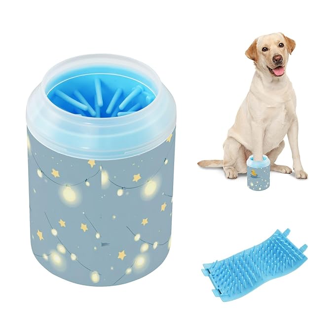 Dog Paw Cleaner Cups for Dogs Pet Foot Washer Paw Scrubber for Small Medium Large Dogs Cats Cleaning Cup Blue Yellow Ducks Boats Stars