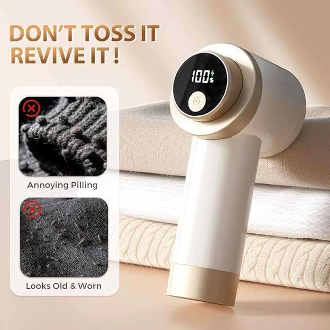Rechargeable Fabric Shaver for Clothing with Smart LED Display, 2026 New 2 in 1 Suction and Shave Technology Clothes Shaver, Lint Shavers with 3 Speeds for Clothes, Couch, Furniture (B)